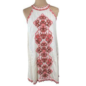 LulaSoul Halter Swing Dress Embroidered M (READ) Cream Peach Boho